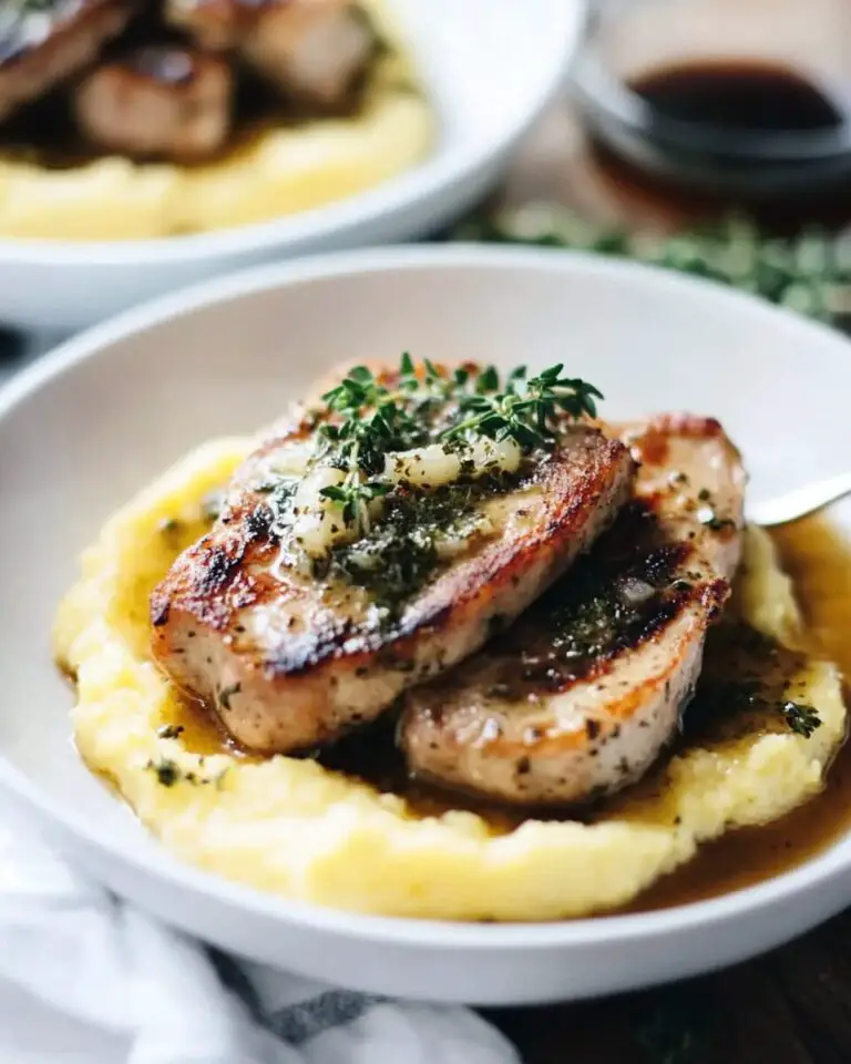 Pork Chops over Polenta with an Herbed Wine Sauce