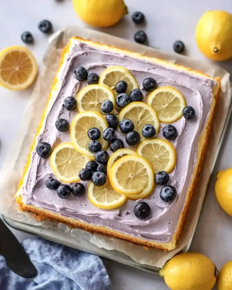 Lemon Sheet Cake with Blueberry Frosting