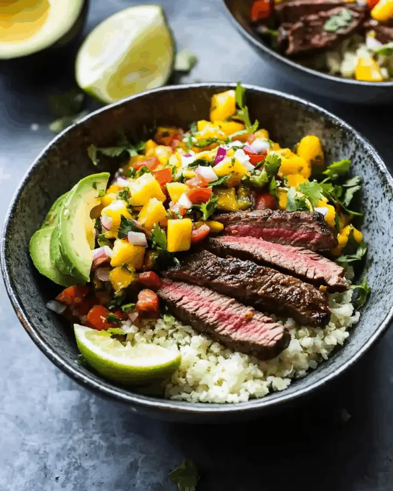 Cauliflower Rice Carne Asada Bowls with Mango Salsa