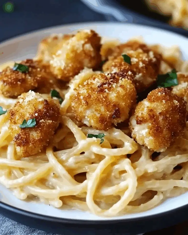 Golden Garlic Chicken Bites Over Creamy Parmesan Pasta