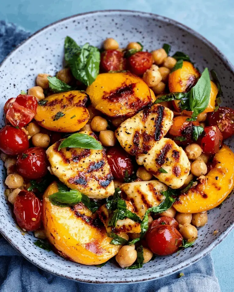 Nectarine Salad with Chickpeas and Grilled Halloumi